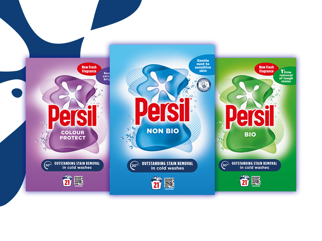 Three Persil Powder boxes against persil splat logo